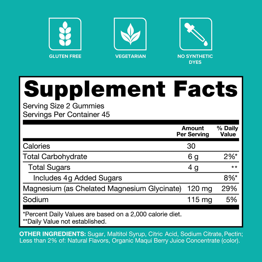 Qunol Magnesium Glycinate Gummies, 120mg of Magnesium Glycinate, High Absorption, Mixed Berry, 90 Count (Pack of 1)