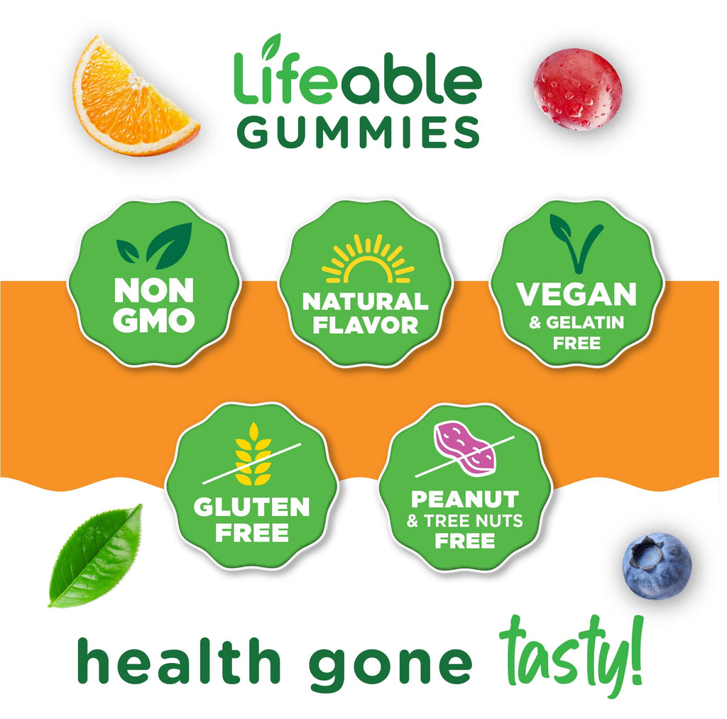 Lifeable Stress Aid Gummies for Teens | with Lemon Balm, GABA and L Theanine Supplements | Vegan Non GMO Mood Support Supplement | Great Tasing Stress Vitamins | L-Theanine for Teen | 90 Gummies LifeableBuy Supplements Australia