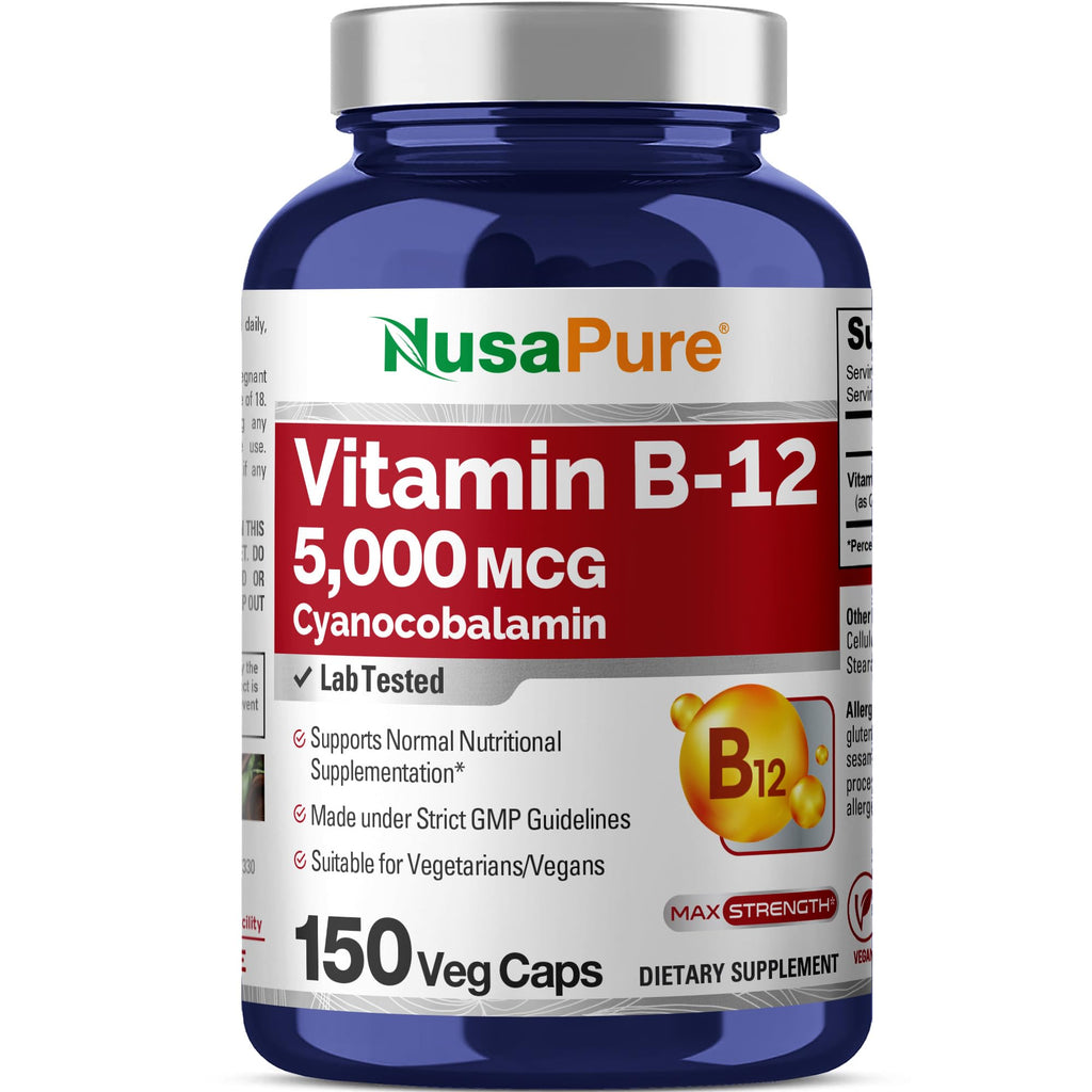 NusaPure Vitamin B12-5000 MCG 150 Veggie Capsules (Non-GMO, Vegan) - Max Strength Vitamin B12 NusaPureBuy Supplements Australia