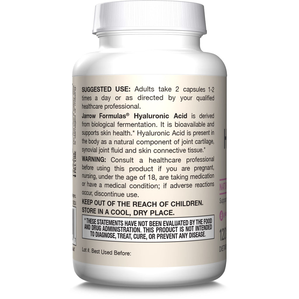 Jarrow Formulas® Hyaluronic Acid 120 mg, Dietary Supplement, Skin Health Support, 120 Veggie Capsules, Up to 60 Day Supply Jarrow FormulasBuy Supplements Australia