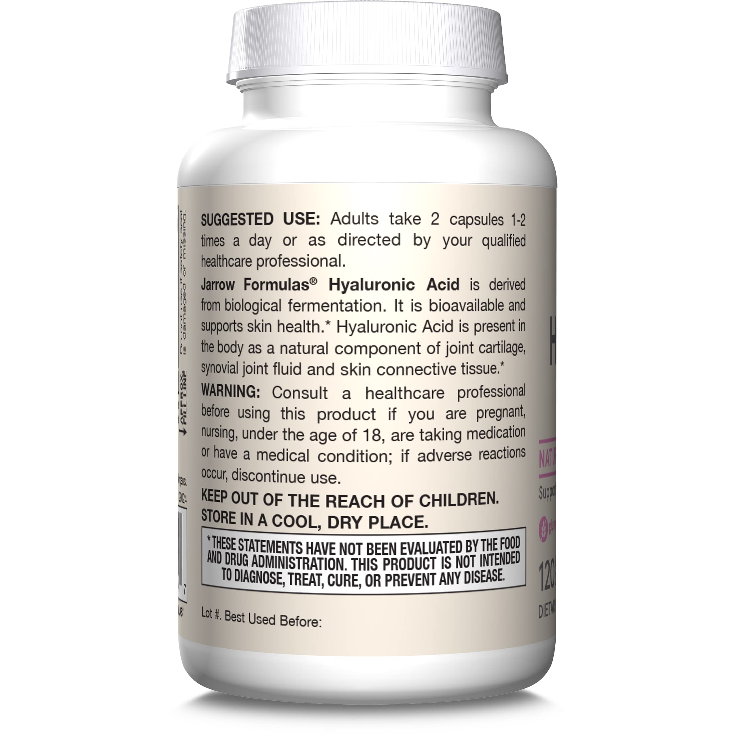 Jarrow Formulas® Hyaluronic Acid 120 mg, Dietary Supplement, Skin Health Support, 120 Veggie Capsules, Up to 60 Day Supply Jarrow FormulasBuy Supplements Australia
