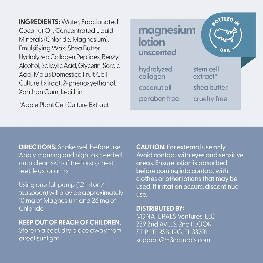 Unscented Magnesium Lotion for Sleep & Leg Cramps, Suitable for Sensitive Skin, Helps with Muscle Relaxation, Soothes Tired Legs & Foot Aches and Supports Restful Nights, 8 fl oz by M3 M3 NaturalsBuy Supplements Australia