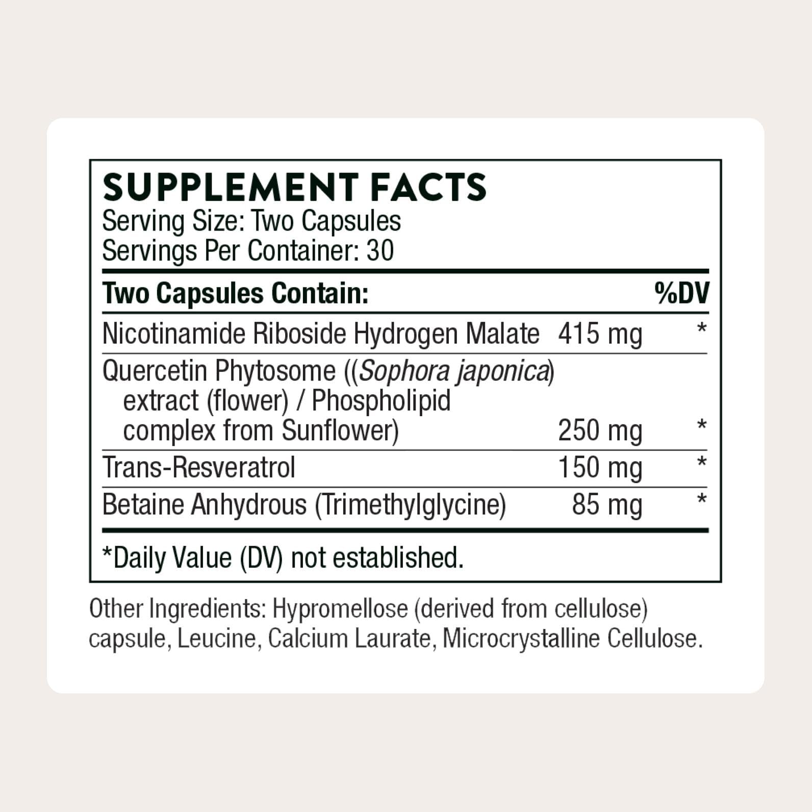 THORNE - ResveraCel - Nicotinamide Riboside with Quercetin Phytosome & Resveratrol - Support Healthy Aging, Methylation, Cellular Energy Production & Metabolism* - 30 Servings THORNEBuy Supplements Australia