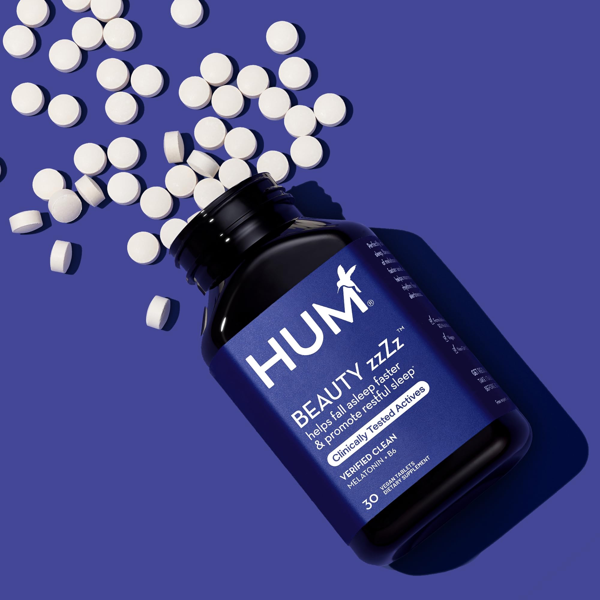 HUM Beauty zzZz Melatonin Sleep Supplement for Adults with Melatonin 3mg, Vitamin B6 and Calcium, Vegan, Gluten Free, Non GMO Sleep Support Tablets for Adults and Beauty Rest, 30 Vegan Tablets HUMBuy Supplements Australia