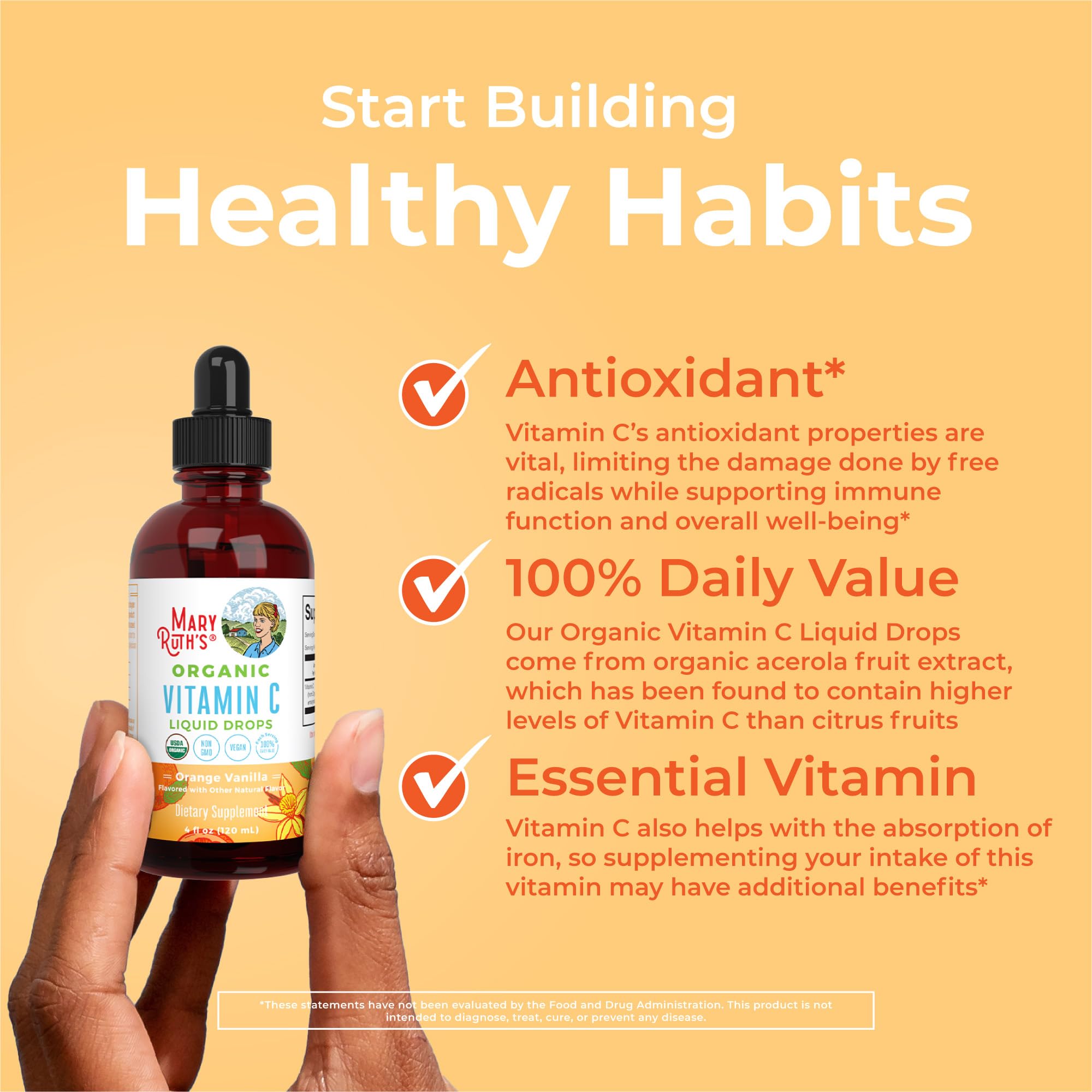 MaryRuth Organics Organic Vitamin C Supplement | Liquid Vitamin C Liquid Drops for Adults & Kids | Immune Support Supplement for Overall Health | Vegan | Non-GMO | Gluten Free | 4 Fl Oz MARYRUTH'SBuy Supplements Australia