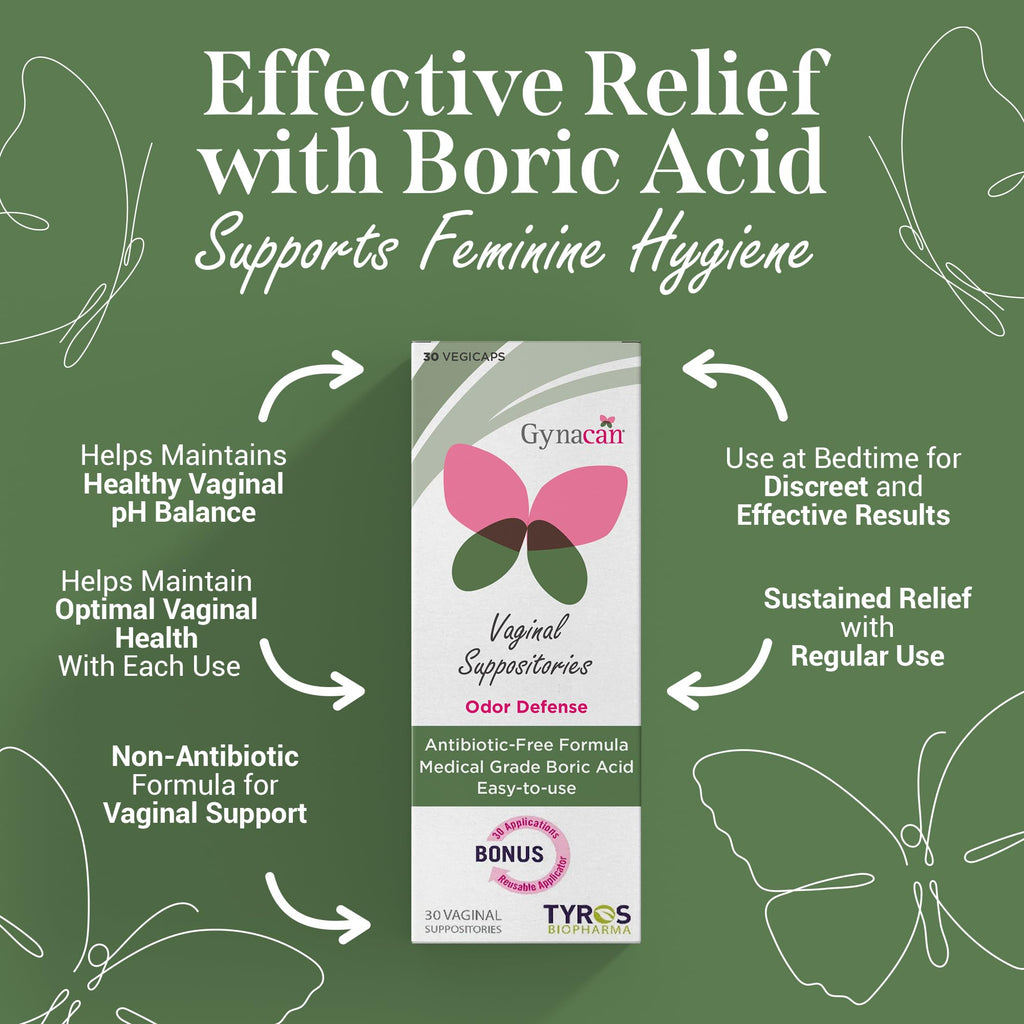 Gynacan Boric Acid Suppositories for Women - pH Balance Vaginal Treatment for Women Odor Prevention, Pure Formula, No-Mess Applicator, Gentle & Effective GynacanBuy Supplements Australia