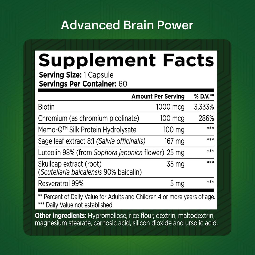 GREEN VALLEY NATURALS - Advanced Brain Power - Supports Healthy, Normal Brain Function, Focus and Concentration, clinically formulated to Support Healthy Brain Clarity. (1 Bottle, 60, Count) GREEN VALLEY NATURALS buy supplements Au