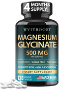 VITBOOST Magnesium Glycinate 500mg - High Absorption Chelated Supplement - Supports Sleep, Muscle Recovery & Heart Health - Non-GMO