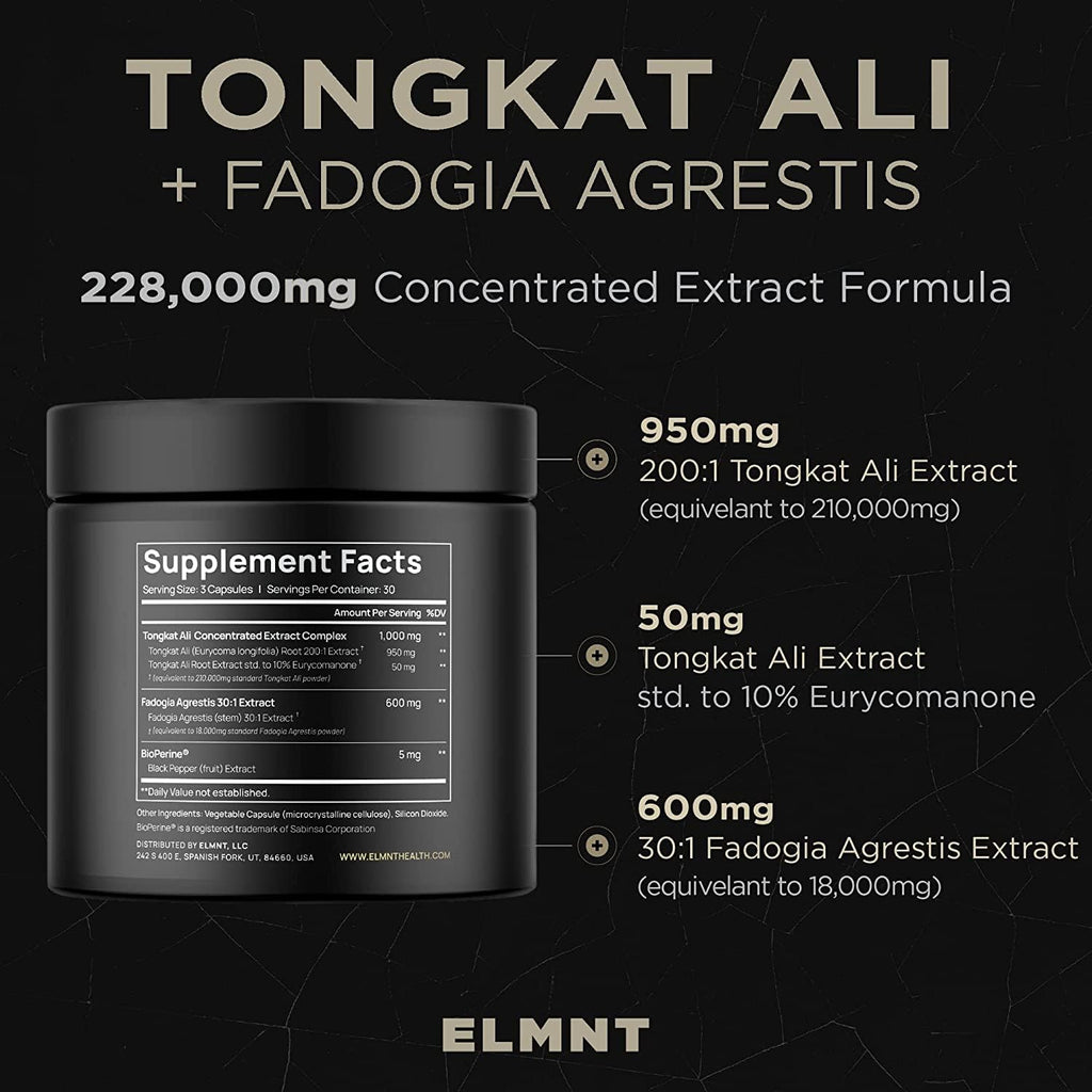 228,000mg 200x Strength Tongkat Ali for Men w. Fadogia Agrestis Extract - 10% Eurycomanone Longjack Highest Potency Fadogia Agrestis Tongkat Ali Supplement - Muscle Growth & Test Support Pills for Men TERRA ELMNTBuy Supplements Australia