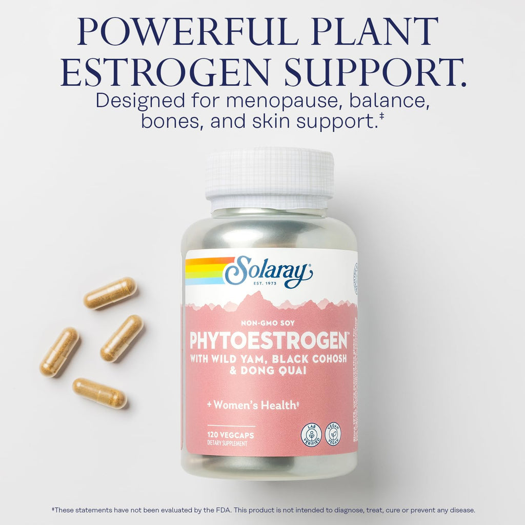 SOLARAY PhytoEstrogen Menopause Supplements - Wild Yam, Black Cohosh, and Dong Quai Estrogen Pills for Women's Health - Vegan, Lab Verified, 60-Day Guarantee (30 Servings, 120 VegCaps) SOLARAYBuy Supplements Australia