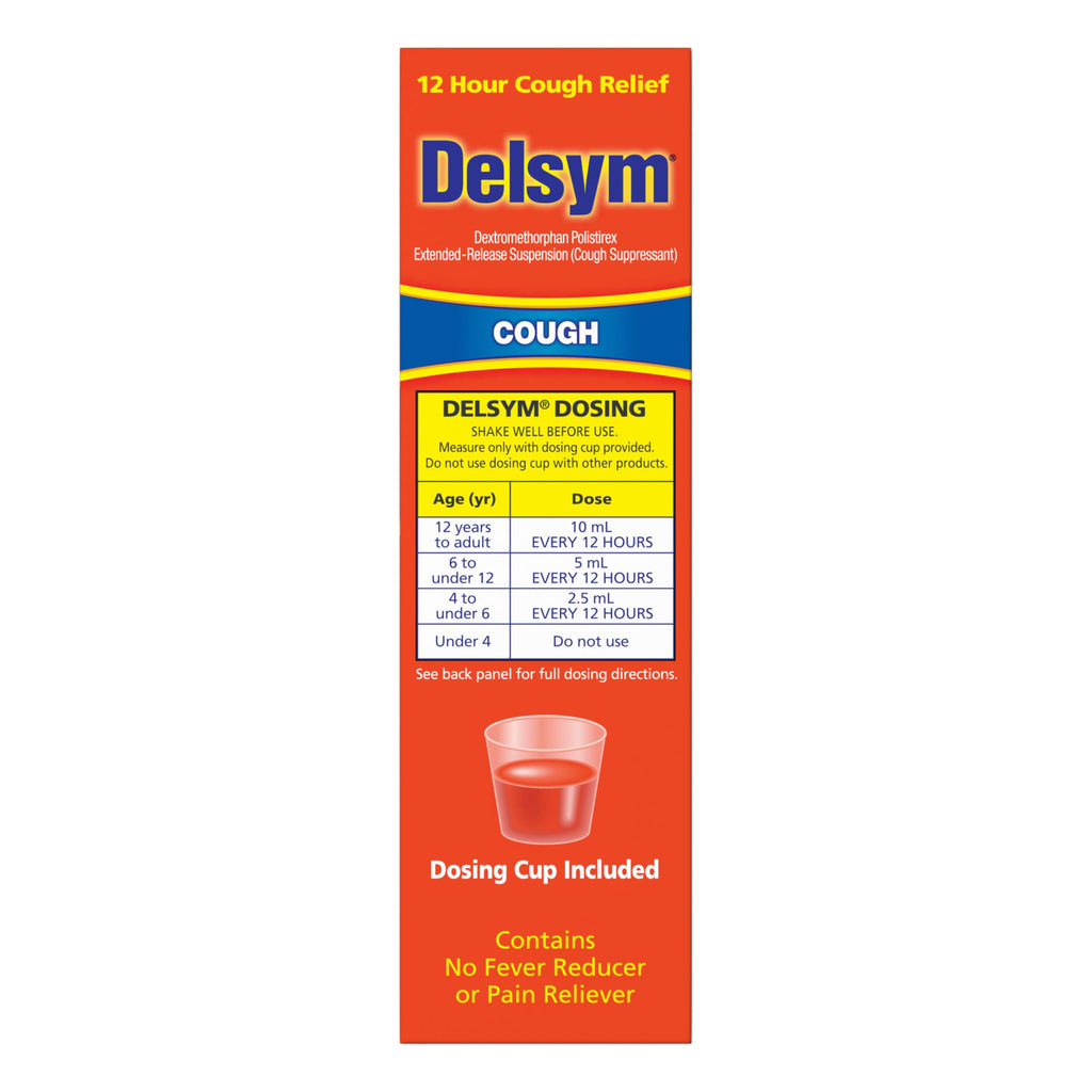 Delsym 12 Hour Cough Medicine for Adults, Powerful Relief for 12 Hours, Cough Suppressant Liquid with Extended-Release Dextromethorphan, Orange Flavor Liquid Cough Syrup, 5 Fl Oz (Pack of 1) Delsym buy supplements Au