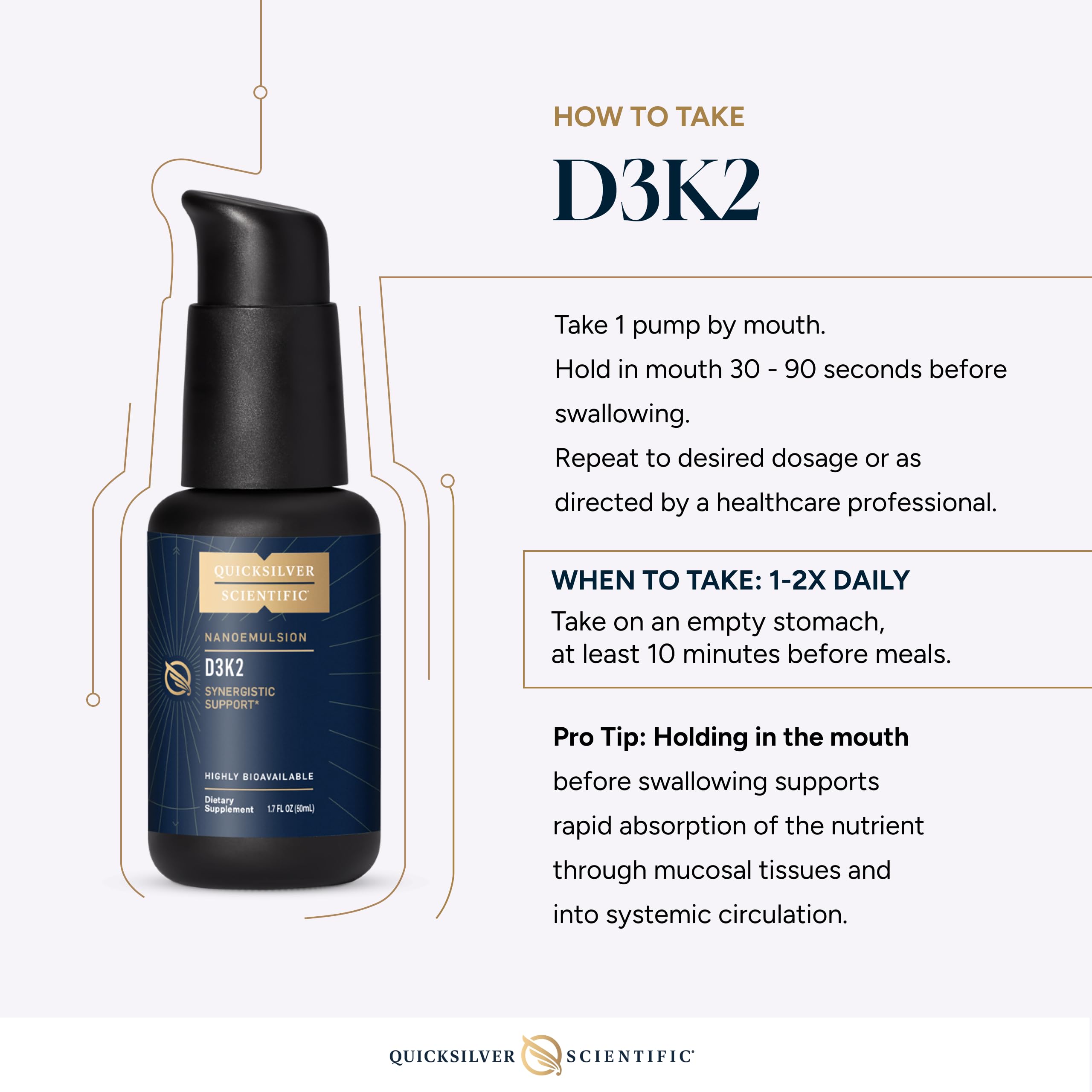 Quicksilver Scientific Nanoemulsified D3K2 - Emulsified Liquid Vitamin D3 + K2 MK7 Liposomal Supplement for Heart, Bone Health + Immune Support - Bioactive 2500IU for Enhanced Absorption (1.7oz/50ml) Quicksilver ScientificBuy Supplements Australia