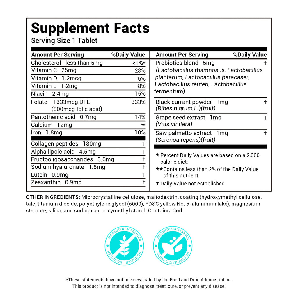 DrBioCare Collagen Peptides for Women, Beauty Vitamin & Mineral Supplement,Contains Vitamin D3, Probiotics for Women & Collagen Peptides,Vitamin B Complex,Vitamin E 180 Tablets DrBioCareBuy Supplements Australia
