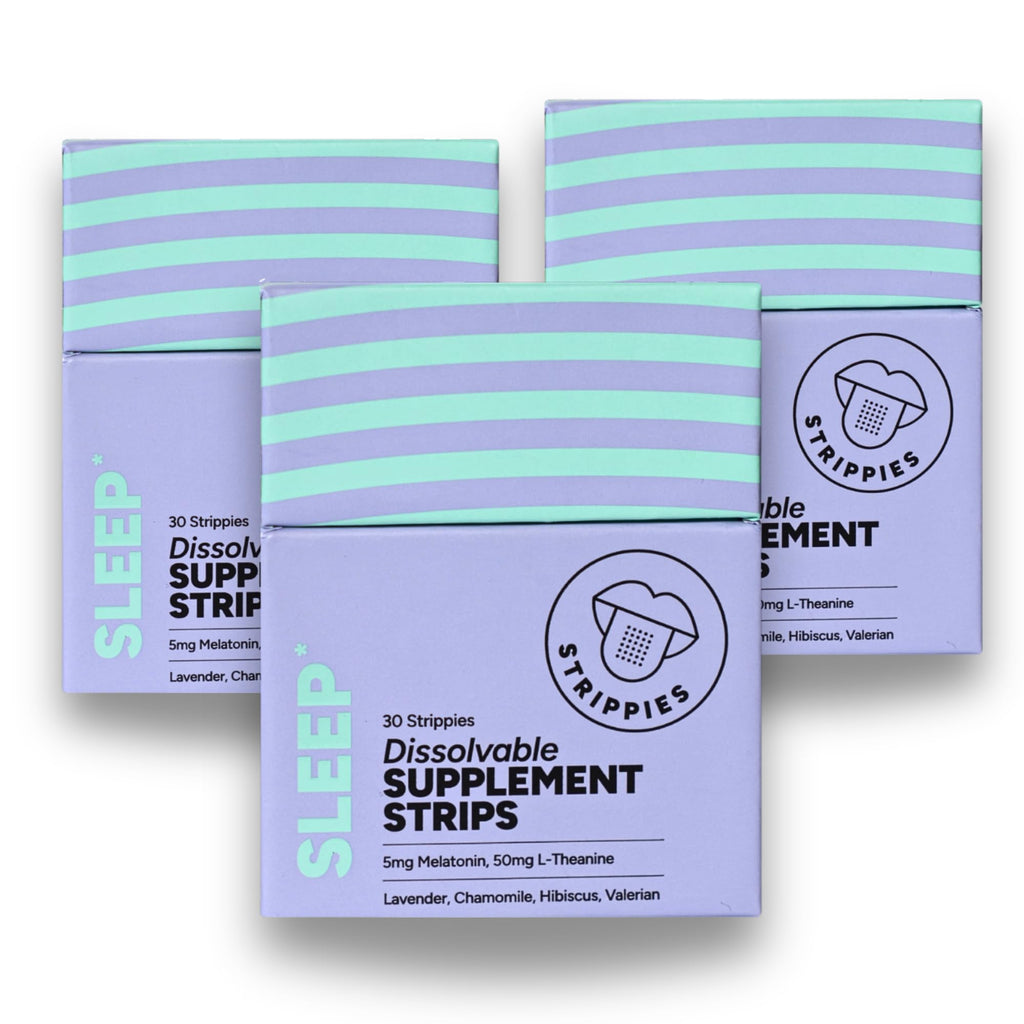 STRIPPIES Dissolvable Sleep Strips – Fast-Acting Melatonin 5mg with L-Theanine, Lavender, Chamomile, Hibiscus & Valerian – Natural Cranberry Flavor – 90 Strips STRIPPIESBuy Supplements Australia