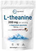 L-Theanine 200mg with Magnesium Glycinate, 400 Coconut MCT Oil Softgels | 2-in-1 Amino Acid & Mineral Complex | Gentle Care All Day & Night