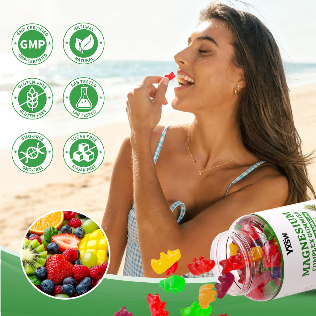 Magnesium Complex Gummies 8 Elemental 1000mg - Magnesium Glycinate, Citrate, Malate, Taurate, Supports Bones, Muscle, Nerve Health, for Women & Men, Vegan Non-GMO, Mixed Flavors, 60 Count YXSW buy supplements Au