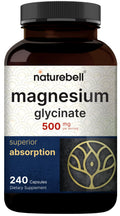 Magnesium Glycinate Capsules 500mg | 240 Count, 100% Chelated & Purified, 3rd Party 
