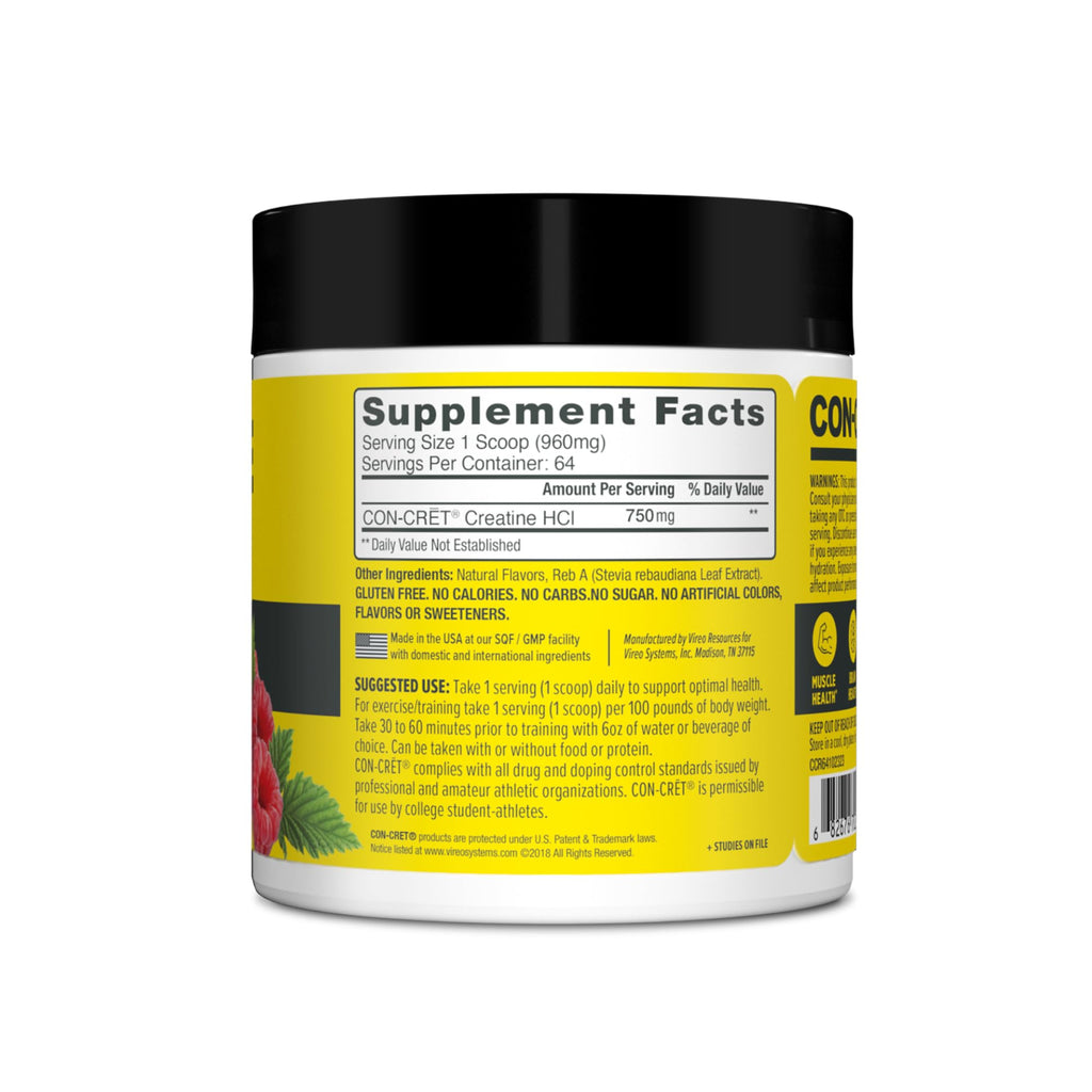 CON-CRET Creatine HCl Powder | Muscle, Cognitive, Cellular Energy Support | No Bloating or Cramps | USA Made & NSF Certified | Raspberry (64 Serving) CON-CRETBuy Supplements Australia