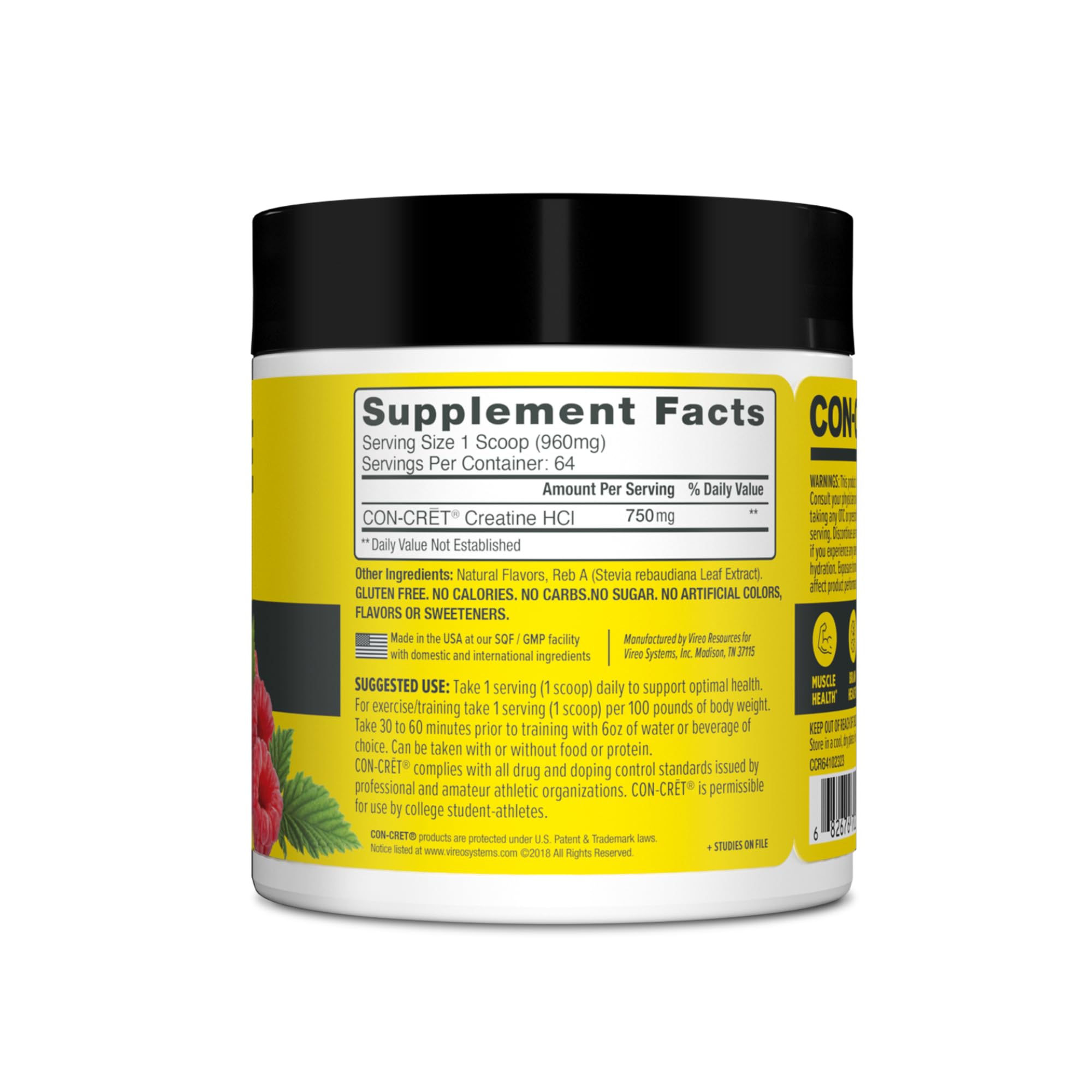 CON-CRET Creatine HCl Powder | Muscle, Cognitive, Cellular Energy Support | No Bloating or Cramps | USA Made & NSF Certified | Raspberry (64 Serving) CON-CRETBuy Supplements Australia