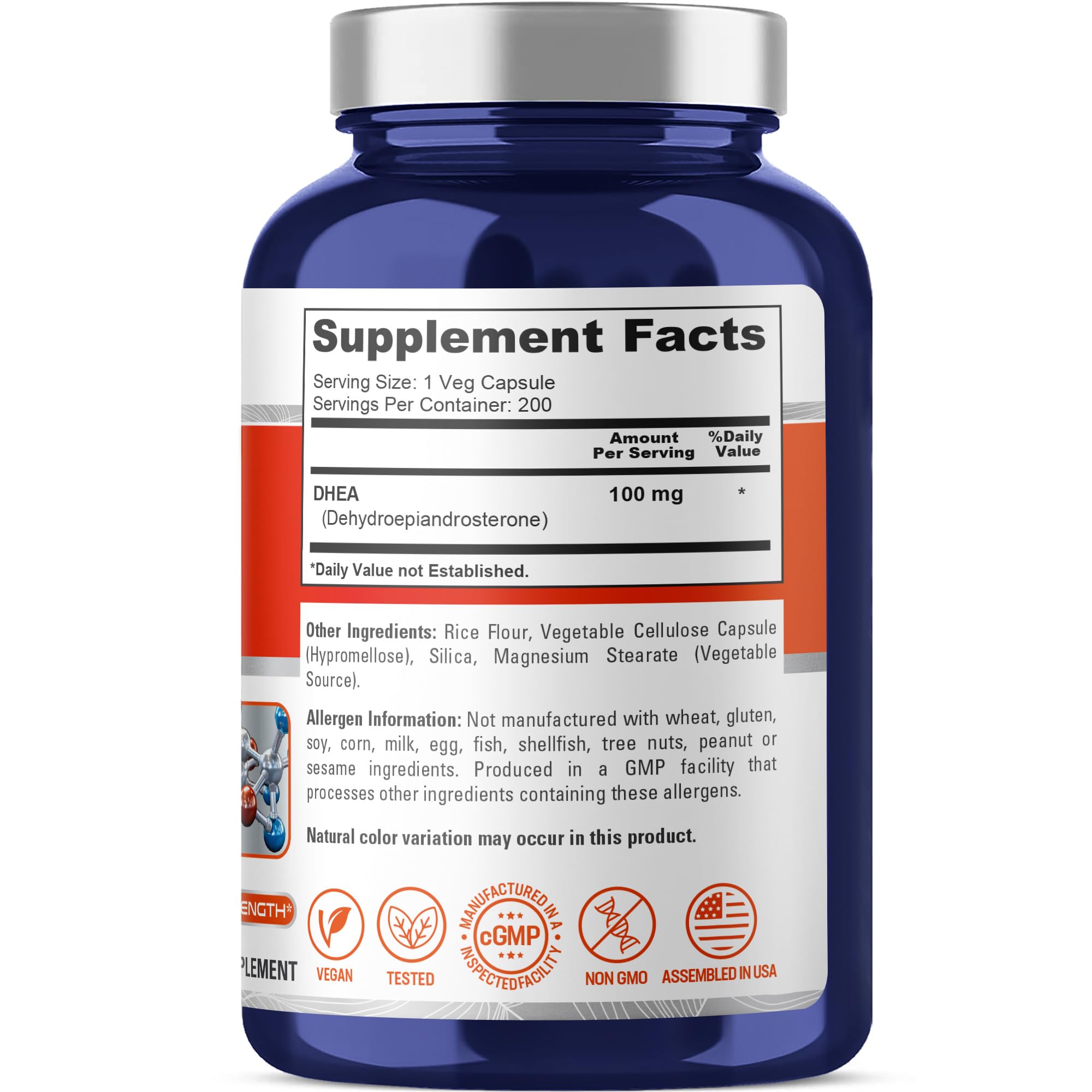 NusaPure DHEA 100mg 200 Veggie Capsules (Vegetarian, Non-GMO) NusaPureBuy Supplements Australia