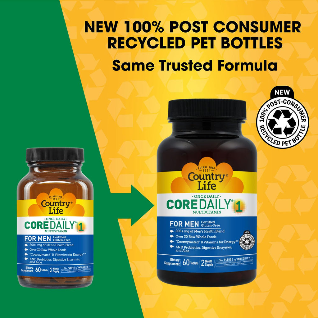 Country Life Core Daily-1 for Men - Multivitamin with Probiotics, Saw Palmetto, Pumpkin Seed Extract, and Coenzymated B Vitamins - Gluten-Free and Vegetarian - 60 Tablets Country LifeBuy Supplements Australia