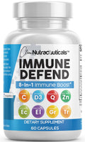 Clean Nutraceuticals Immune Defense Support Supplement 8 in 1 with Zinc 50mg Quercetin, VIT C 1000mg, Vitamin D3 5000 IU, Elderberry, Ginger