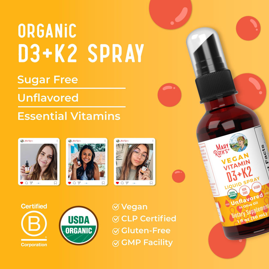 MaryRuth's Organic D3 + K2 Spray for Adults & Kids for Bone Health | Vitamin D3 as Cholecalciferol | Vitamin K2 | Immunity | Mineral Absorption | Heart Health | Vegan | Non-GMO | Gluten Free | 1 Fl Oz MARYRUTH'SBuy Supplements Australia