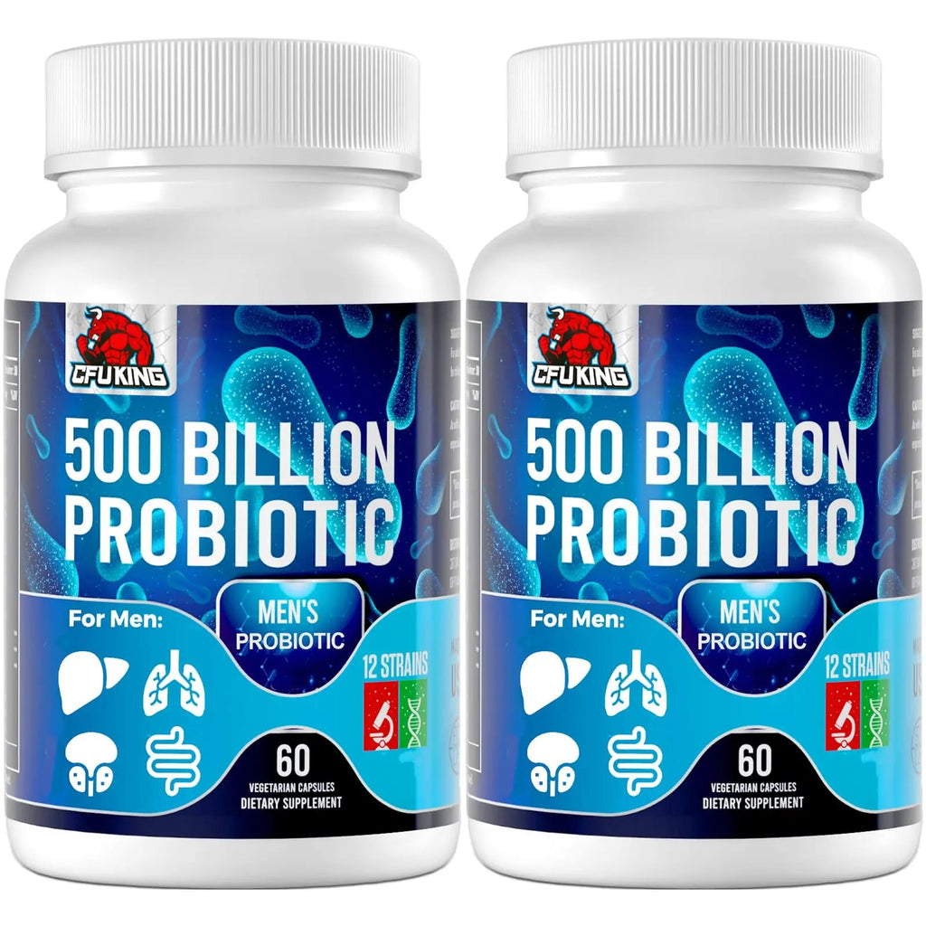 Probiotics for Men, 500 Billion CFU & 12 Mens Probiotic for Digestive Health + 4 Organic Prebiotic Fiber, for Digestive, Gut, Immune Health, Bloating, Gas, Energy Support, Shelf Stable - 120 Capsules CFUKING buy supplements Au
