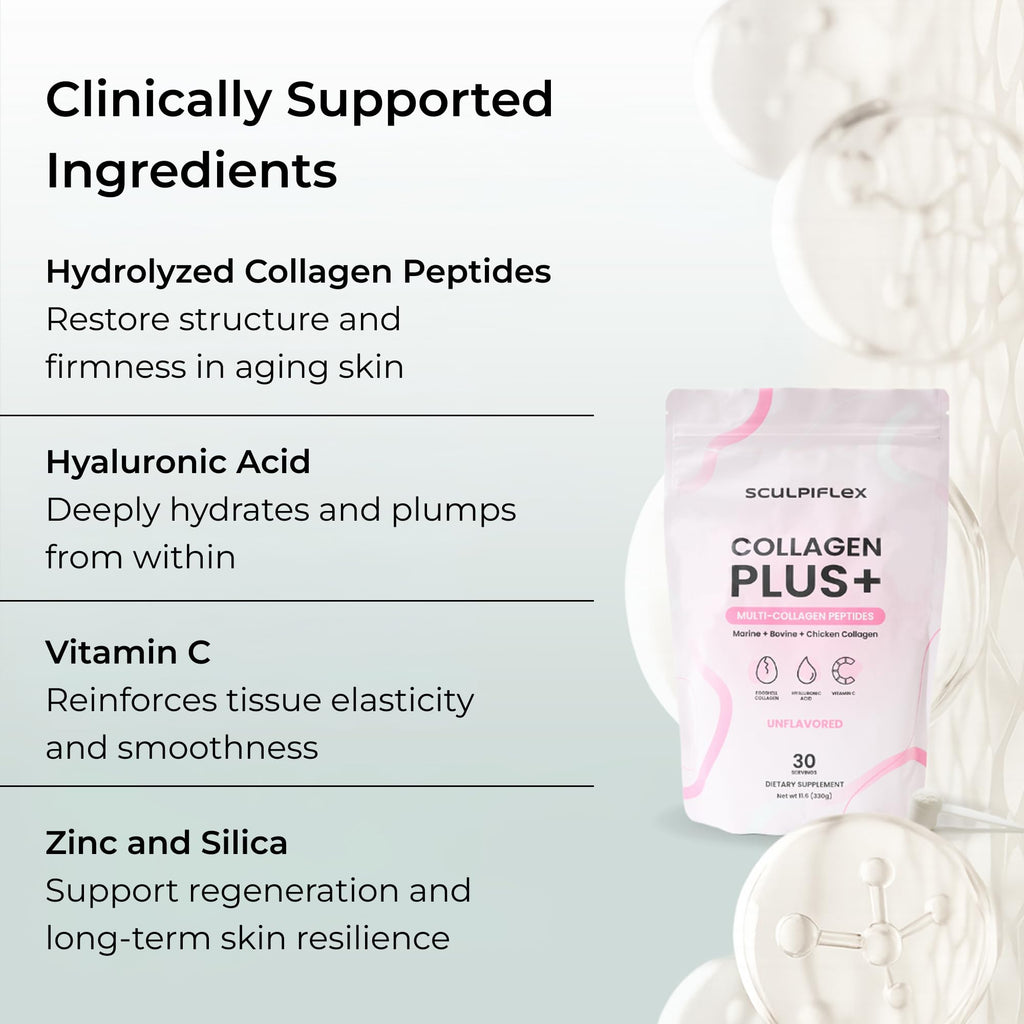 Sculpiflex Hydrolyzed Collagen Peptides Powder, Marine, Bovine, and Chicken Unflavored Multi Collagen Complex for Women, Firms Skin and Boosts Elasticity, Hydrating with Hyaluronic Acid (30 Servings) SCULPIFLEX buy supplements Au