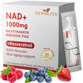 Newlite NAD+ supplement package with berries on a white background