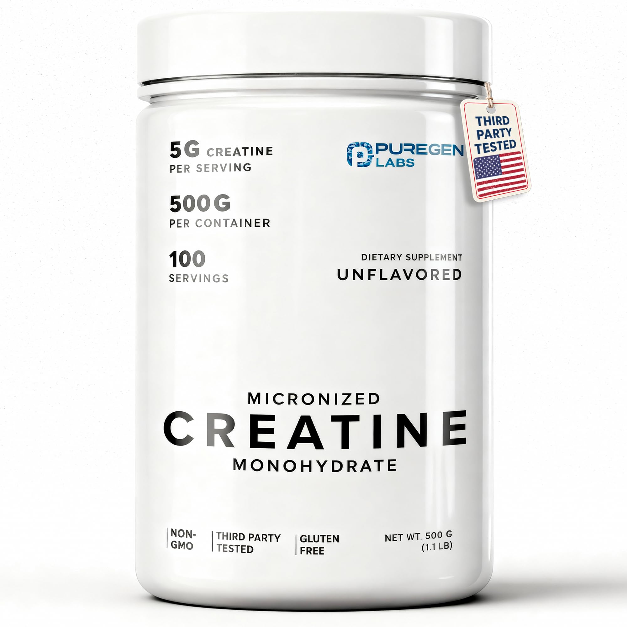 Puregen Labs Micronized Creatine Monohydrate Powder 500g – Pure, Unflavored, No Additives | 5000mg Per Serv (5g) - 100 Servings | Third Party Tested for Quality P Puregen LabsBuy Supplements Australia