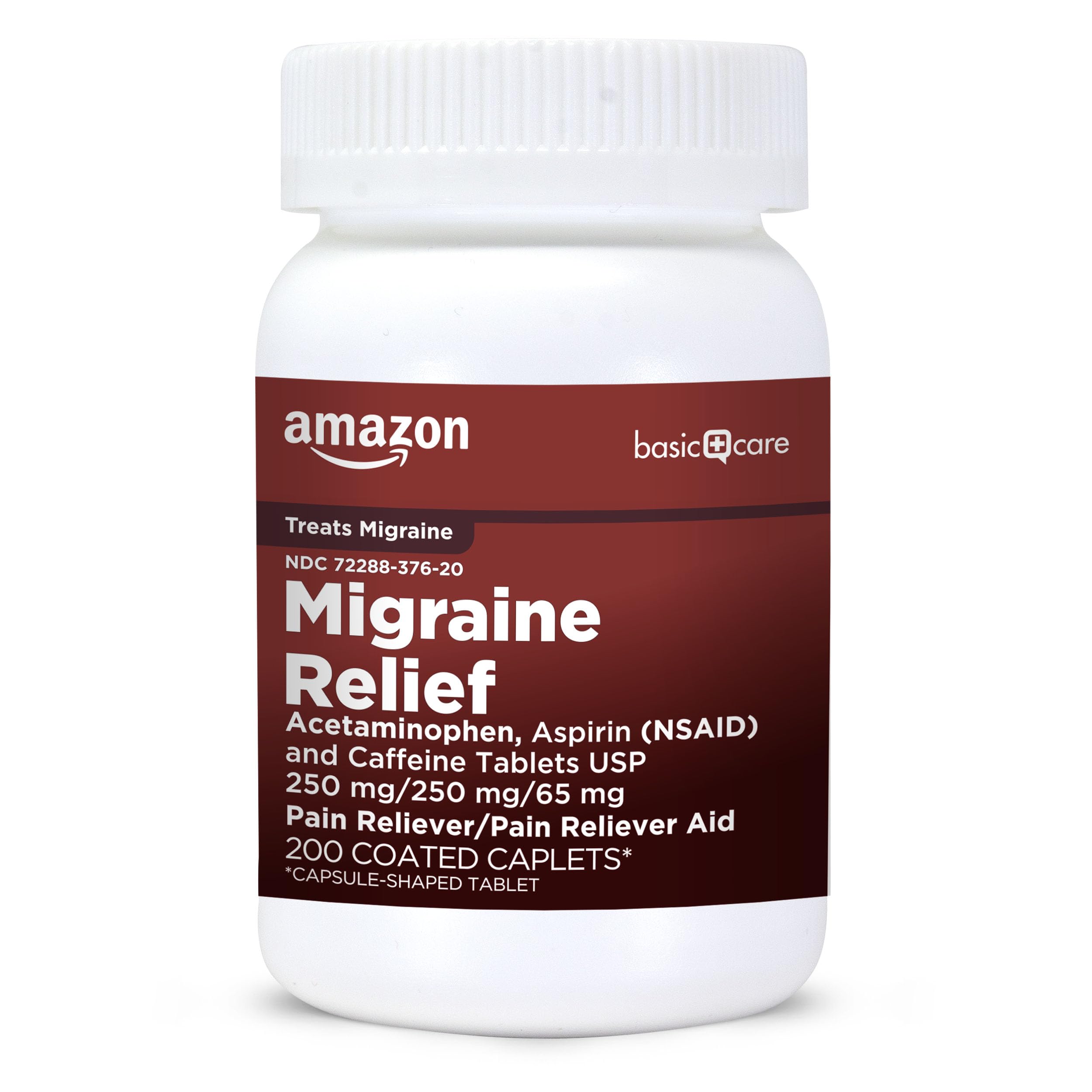 Amazon Basic Care Migraine Relief Acetaminophen, Aspirin (NSAID) and Caffeine Tablets, Pain Reliever/Pain Reliever Aid, 200 Count Amazon Basic CareBuy Supplements Australia