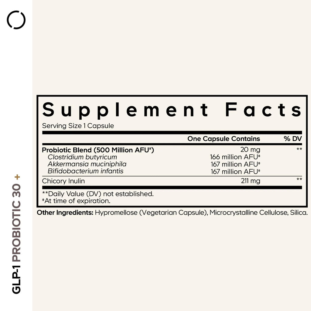 Codeage GLP-1 Probiotic+ - Live Probiotics Akkermansia, Clostridium, Bifidobacterium, Chicory Inulin Probiotic, Prebiotics & Postbiotics Supplement - 500 Million AFU - 30 Capsules CodeageBuy Supplements Australia