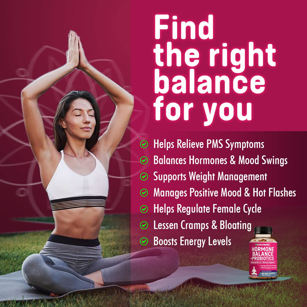 Hormone Balance + Probiotics for Women- Natural Menopause Relief, Weight Management, Bloating, Hot Flashes, PMS | Organic Maca, Chasteberry, Dong Quai & Black Cohosh | Non GMO |120 V Capsules Rainbow Nutrients, LLCBuy Supplements Australia