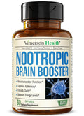 Nootropics Brain Support Supplement - Nootropic Brain Booster for Improved Focus, Concentration & Memory. Brain Nootropic for Brain Health, Mood & Energy Support. Non-GMO. Made in the USA. 60 Capsules Vimerson HealthBuy Supplements Australia