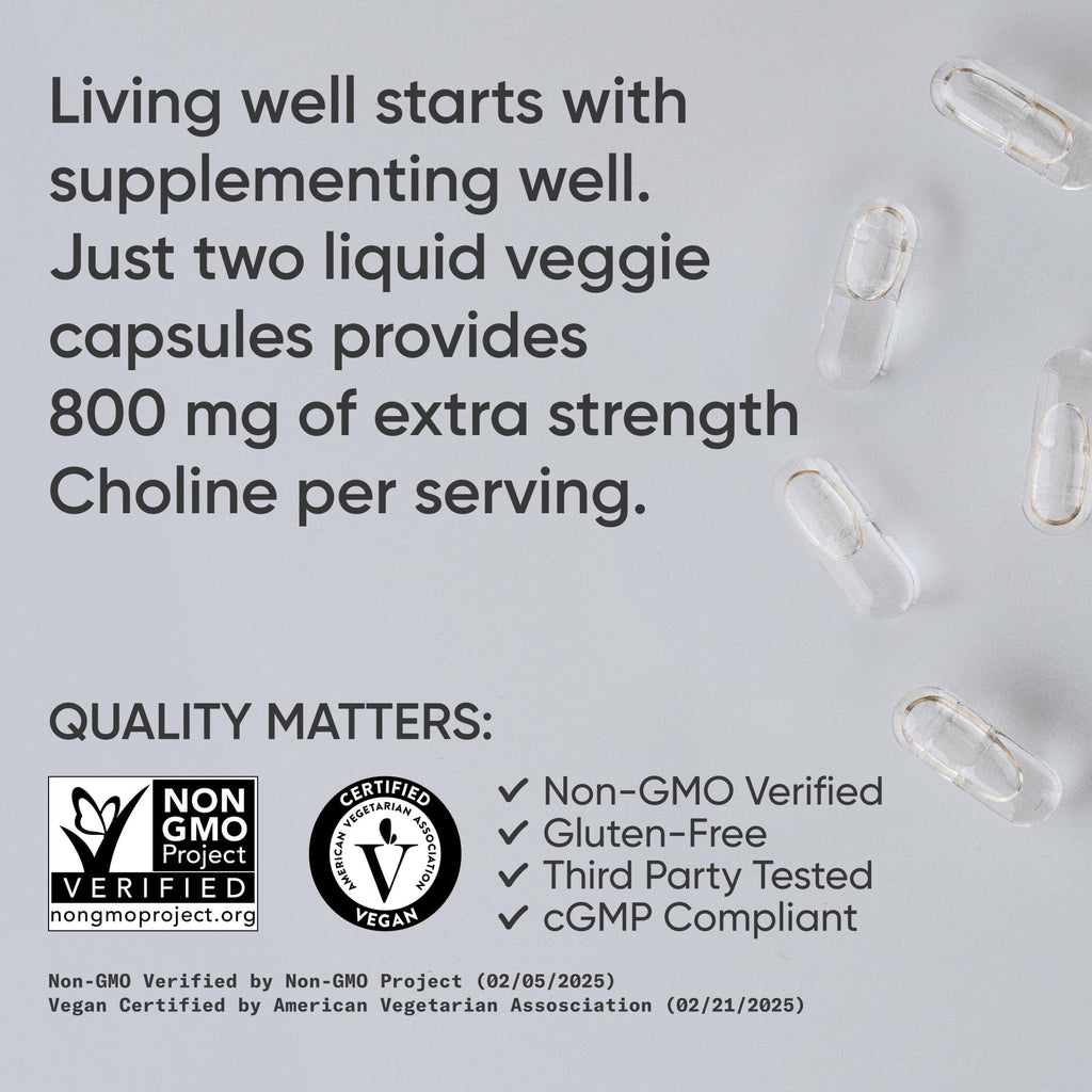 Sports Research ® Extra Strength Choline 800 mg - Essential Nutrient Featuring VitaCholine ® for Focus Support - Vegan Certified • Non-GMO • Gluten Free - 60 Liquid Capsules Sports Research buy supplements Au