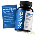 Selerb magnesium supplement bottle with label and capsule on a white background
