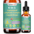 Two bottles of JUIWE FKK 6-in-1 Liposomal Lymphatic Complex Liquid Drops on a white background