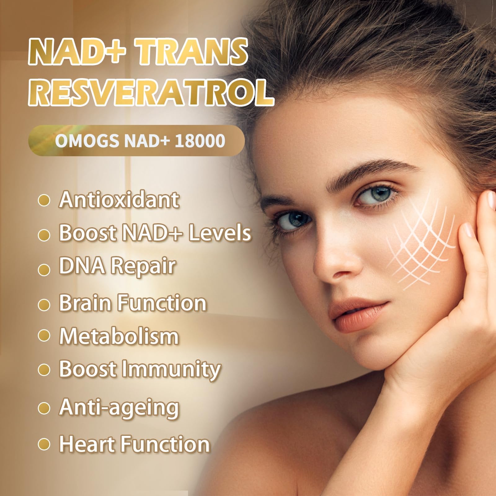 OMOGS NAD+ 300 mg + Trans-Resveratrol 200 mg, Pure NAD Supplement, Max Absorption, Boosting Supplement for DNA Repair, Healthy Aging, Cellular Energy & Longevity, 60 Capsules OMOGSBuy Supplements Australia