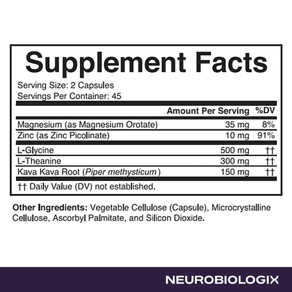Neurobiologix Neuro Calm & Rebalance, L Theanine, Magnesium, Zinc & Kava Kava Complex for Calm Mood Balance and Stress Support, GABA Activity Support Supplement, Gluten Free, Vegetarian, 90 Capsules NeurobiologixBuy Supplements Australia