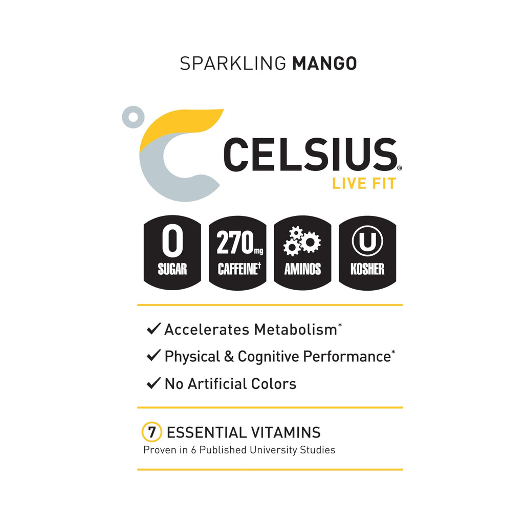 CELSIUS ESSENTIALS, Sparkling Mango Tango, Performance Energy Drink 16 Fl Oz CELSIUSBuy Supplements Australia
