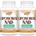 Two bottles of Liposomal NAD+ 500MG dietary supplements on a white background