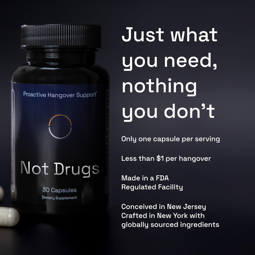Not Drugs Proactive Hangover Support that Actually Works | Effective, Affordable & Backed by Science | 30 Capsules | 30 Doses | L-Cysteine, Vitamin B6, Vitamin C Not DrugsBuy Supplements Australia