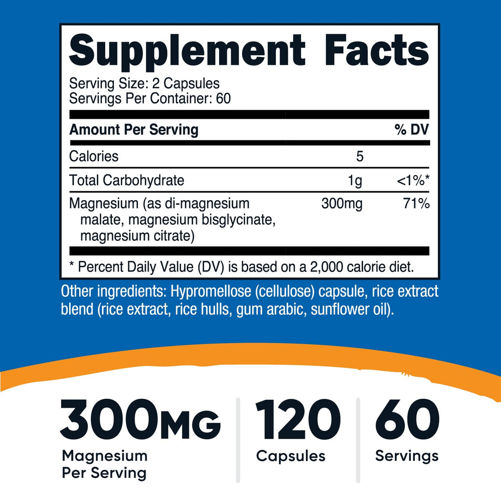 Nutricost Triple Magnesium Complex (300mg, 120 Capsules) - from Di-Magnesium Malate, Bisglycinate and Citrate, 60 Servings Nutricost buy supplements Au