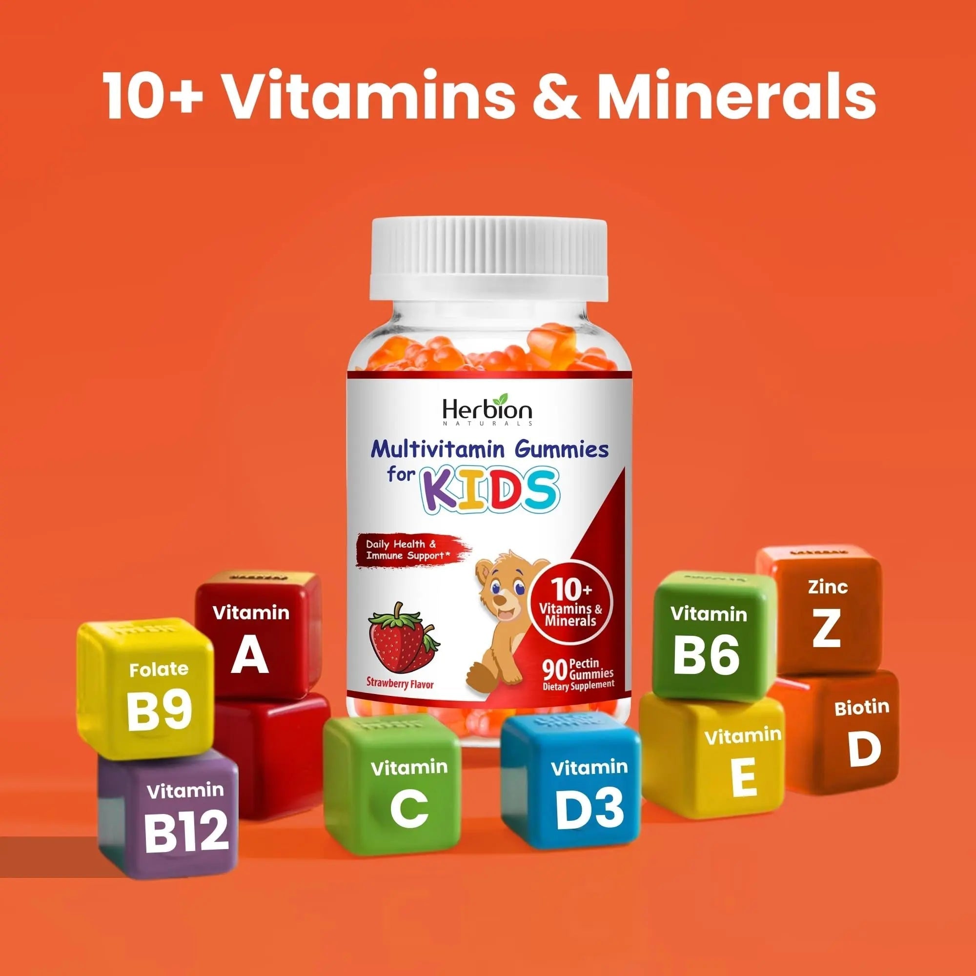 HERBION Naturals Multivitamin Gummies for Kids, Immune Support with Vitamin C, D3, B12, A, E & Zinc, Strawberry Flavor HERBIONBuy Supplements Australia