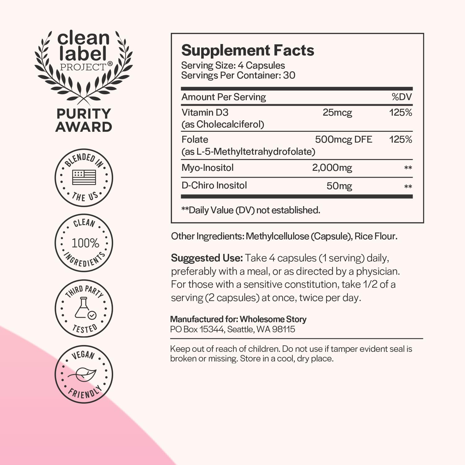Myo-Inositol & D-Chiro Inositol Capsules with MTHF, Folate, Vitamin D| Support for Ovarian Function, Hormone Balance, & Homocysteine Levels | Fertility Supplements for Women | 40:1 Ratio Wholesome StoryBuy Supplements Australia