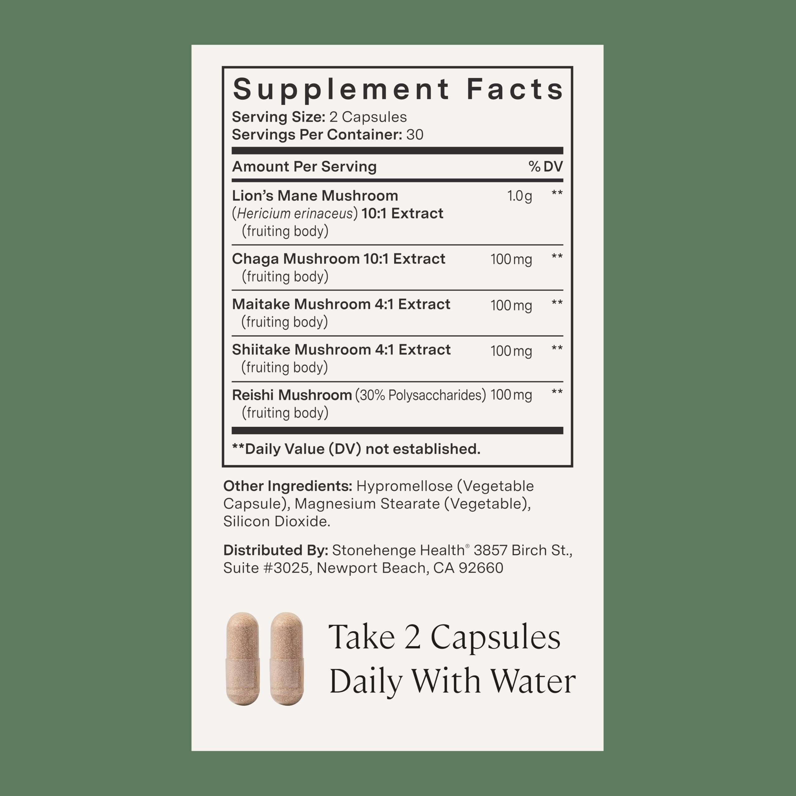 Stonehenge Health Dynamic Mushrooms 1,400 mg – 5 Mushroom Complex (Lion’s Mane, Reishi, Chaga, Maitake, Shiitake) – 100% Fruiting Bodies, Nootropic – Brain, Memory, Focus & Immune Support – 60 Caps Stonehenge HealthBuy Supplements Australia