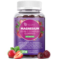 Bottle of magnesium gummies with a purple label on a white background