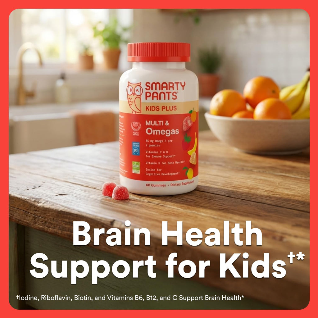 SmartyPants Kids Multivitamin Gummies with Omega 3 DHA/EPA, Vitamins D3, C, B12, B6, A, K, and Zinc, Gluten Free