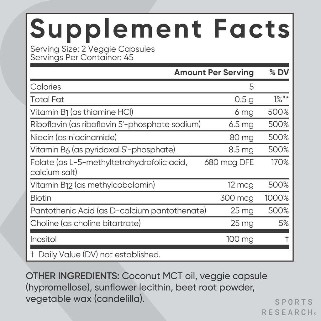Sports Research Vitamin B-Complex - Full Spectrum of B Vitamins - 90 Liquid Veggie Capsules Sports Research buy supplements Au